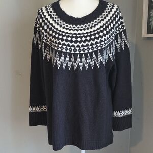 Talbots Black and White Fair Isle Sweater